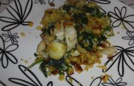 BACALHAU LASCADO COM GRELOS E BROA DE MILHO