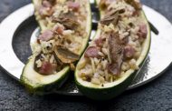 Courgettes recheadas com risotto de cogumelos e queijo da Ilha 