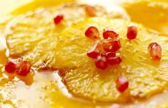Ananás caramelizado com calda de laranja e romã